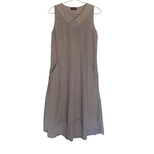 Terzo Millennio Sleeveless V Neck Midi Dress Size S Made in Italy Linen Cotton